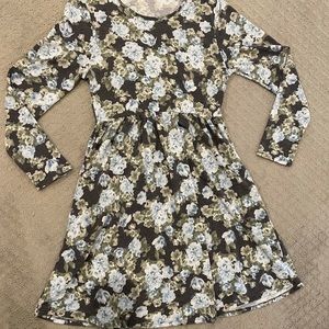 Charcoal Floral Long Sleeve Dress